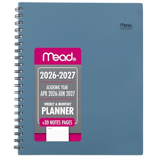 Mead Planner 2026-2027 Weekly & Monthly Academic 15-Month April-June, 8.5" x 11", Composure Blue (CAW62020) - color: Composure Blue, size: 8.5"W x 11"H, style: 2026-2027