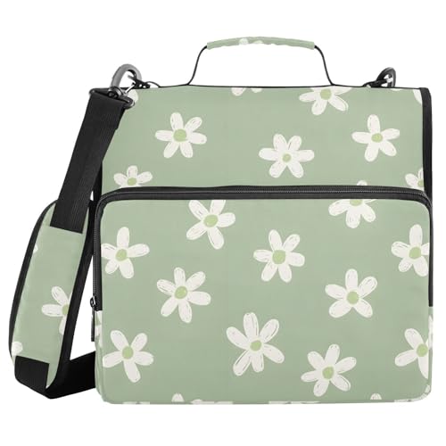 3 Ring Zipper Binder Sage Green Floral Binders Bag with Shoulder Strap 500 Sheets Paper Organizer Trapper Keeper Documents Storage File Folder for School Office - color: A856