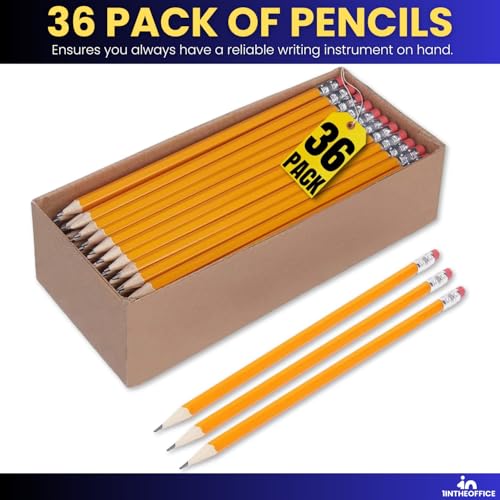 1InTheOffice Lead pencils, Wooden Pencils, Woodcase Pencil HB #2, Yellow Barrel, 36 Pack