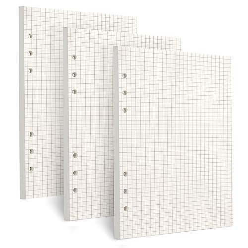 Toplive [3 Pack] A5 Refill Paper - 100GSM Thick 6 Hole Filler Inserts, 135 Sheets (270 Pages) for 6 Ring Binder Journal Notebook, Squared - style: 3Pack Grided Paper