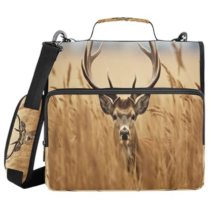 Deer Standing in Grass Zipper Binder 3 Ring with Shoulder Strap and Handle Multiple Pockets Expanding File Folder Organizer