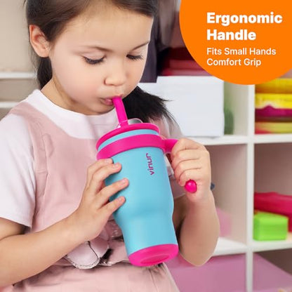 VINUR 17 oz Kids Tumbler with Handle and Straw Lid | 18/8 Stainless Steel Insulated Tumbler Travel Water Mug | Leak Resistant| Cup Holder Friendly, Sky Blue - color: Sky Blue, size: 17 Ounces