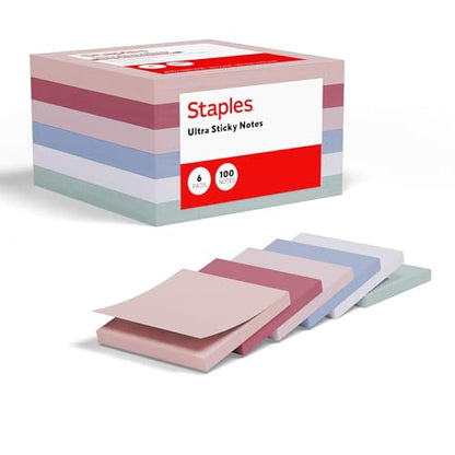 Staples Ultra Sticky Notes, 4" x 4", Ocean Mist Collection, 6 Pads/Pack (ST62876) - style: Ocean Mist