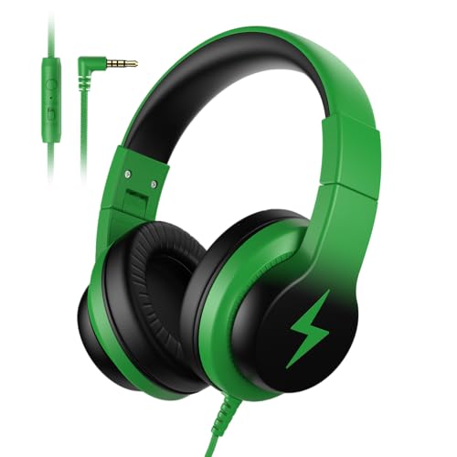 Candy Bila Kids Headphones, Wired Headphones for Kids Over Ear with Microphone, Foldable Headphone for Learning & Entertainment, Black and Green - color: Black and Green