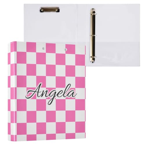 Custom 3 Ring Binder 1.5 Inch Round Rings Hot Pink Checkered Personalized Name Binders Organizer Fashion View Binder with 2 Pockets for School Office Supplies - color: Multi16