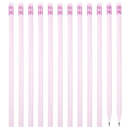 PATIKIL Round Pencils, 12 Pcs Triangle HB Graphite Pencil Wooden Pencils with Eraser for Classroom Office Writing Drawing Supplies, Purple - color: Light Purple