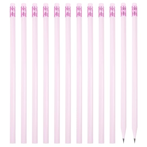 PATIKIL Round Pencils, 12 Pcs Triangle HB Graphite Pencil Wooden Pencils with Eraser for Classroom Office Writing Drawing Supplies, Purple - color: Light Purple