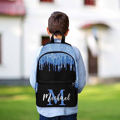 MyPupSocks Personalized Casual School Backpack for Girls Back School Gift, Custom Blue Glitter Drops Lunch Box Girls Backpack Shoulder Book Bag Travel Knapsack for Kids Travel - color: Multi 05