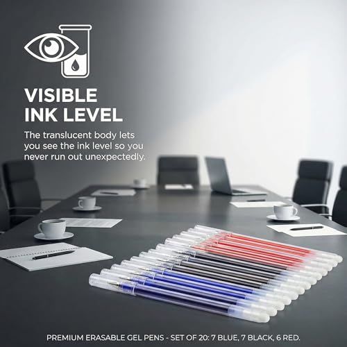Volcanics Erasable Gel Ink Pens 20 Pack – 7 Black, 7 Blue, 6 Red Heat Erasable Gel Pens, Smooth Writing, No Refill Needed, No Smudge, for School, Office, Journaling, Note Taking - color: Black Black and Red