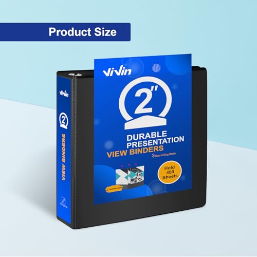 3 Ring Binder 2 Inch, ViVin Sturdy 2"-Round Ring Binder with 2 Interior Pockets, Clear View Cover, PVC-Free, Fits 400 Sheets of 8.5'' x 11'' Paper, Office Home School (6 Pack, Black) - color: Black, size: 2 Inch, style: 6 Pack