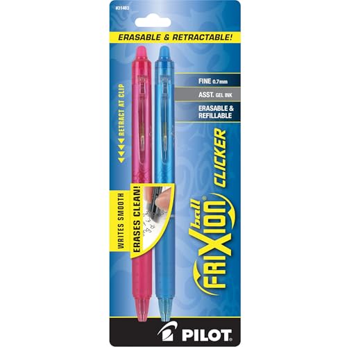 PILOT FriXion Clicker Erasable, Refillable & Retractable Gel Ink Pens, Fine Point, Assorted Color Inks, 2-Pack (31483) - color: Assorted, size: 2 Count (Pack of 1), style: Gel Pens