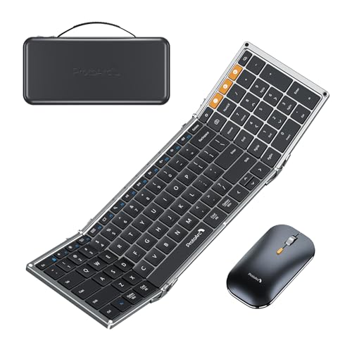 ProtoArc Foldable Keyboard and Mouse, XKM01 True Full-Size Folding Wireless Keyboard Mouse Combo for Business Travel, a Portable Office Suite On-the-Go, Compatible with Laptop iPad Tablet - Black Gray - color: Black Gray