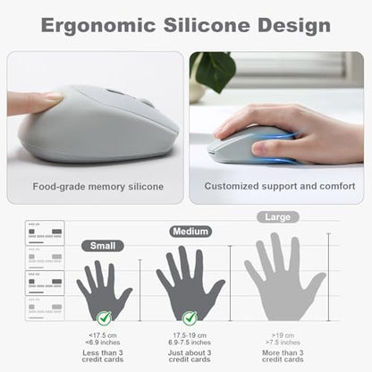 YUNZII C2 Wireless Mouse,2.4GHz Cute Silicone Noiseless Wireless Computer Mouse, Quiet Clicks, 3 Adjustable DPI, 1600 DPI Optical Tracking, Portable Ergonomic Mice for Laptop/PC/Mac (Gray) - color: Gray