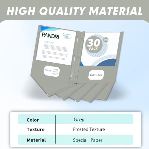 Two Pocket Folders, PANDRI 30 Pack Two Pocket Folders with Prongs, 3 Prong Folders Designed for Office and Classroom, Letter Size Grey - color: Grey