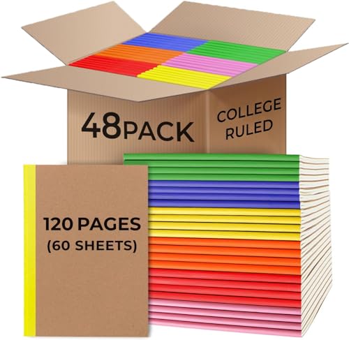 Rosmonde Bulk Kraft Notebook A5, 50 Pack, 120 Pages(60 Sheets) Extra Thick Notebook, College Ruled, 8 x 5.7 Kraft Notebook, No Ink Bleed Sheets, Travel Journals, Bulk Notebooks for School - size: 50 Pack, style: Kraft Cover