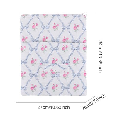 13 Inch Laptop Sleeve, Cute Floral Puffy & Quilted Protective Case, Soft Padded Computer Bag Compatible with Mac-Book Air/Pro - color: Blue-Bow Flower