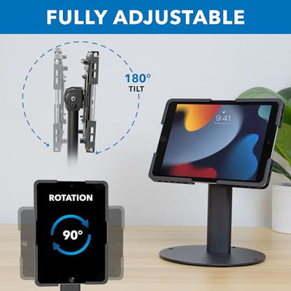 Mount-It! Universal Tablet Stand with Tilt, Anti-Theft Retail iPad POS Kiosk Stand, Fits 9.7"–13.1" Tablets, 90° Rotation & 180° Tilt, 20 lb Capacity, Steel Countertop Mount, Black - color: Black