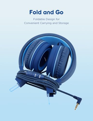 iClever HS14 Kids Wired Headphones, Light Blue, 85dB Volume Limiter, Stereo Sound, Built-in Mic, 3.5mm Audio Jack Compatible, 6.1 Ounces - color: Light Blue