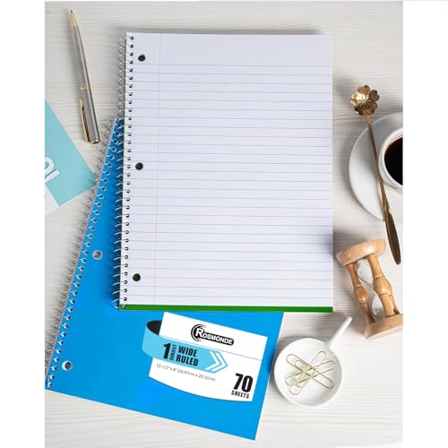 Rosmonde 1000 Packs (Pallet) 1 Subject Spiral Notebook Bulk, Wide Ruled | Pallet of Notebooks, 70 Sheets (140 pages), 8 x 10-1/2", Bulk Spiral Notebooks for School & Office, 4-7 Days Transit - size: 1000 Pack | Express Pallet