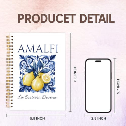 KAOWT Amalfi Coast Italian Lemon Notebook Journal, Mediterranean Tile Notebooks for Note Taking, Coastal Beach Ocean Journal, Botanical Lemon Hardcover Spiral Notebook 5.5x8.3in - color: Summer notbook-Lemon flower
