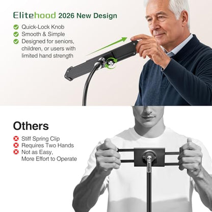 elitehood Diagonal iPad Tripod Stand, 72in Gooseneck Tablet Floor Stand | Quick Lock & Easy Use Diagonal iPad Holder, Heavy Duty Aluminum Tall iPad Stand for Pro 13 11, Mini, Air and 9-13" Tablets - size: 9–13" · Diagonal Clamp