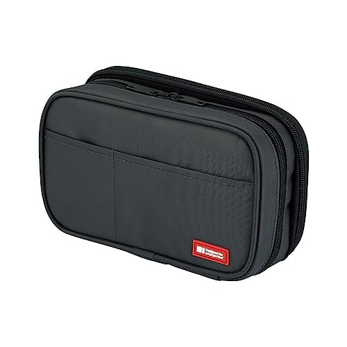 LIHIT LAB Large Capacity Double Zipper Pencil Case For School Office College, Big Capacity 6 Compartments Pencil Bag Holder Adults Teen Boys Girls, Travel Cosmetics Storage, Black (A7555-24) - color: Black, size: 1 Count (Pack of 1), style: Double: 7.9 X