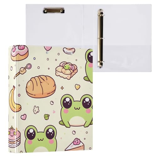 3 Ring Binder Frog Forest Animal Green Dessert 1.5 inch Binders Three Ring Binders with Clipboard Fit 8.5'' x 11'' Paper 3 Interior PVC Clear Pockets for Office Supplies - color: Multi46, size: 1 Pack