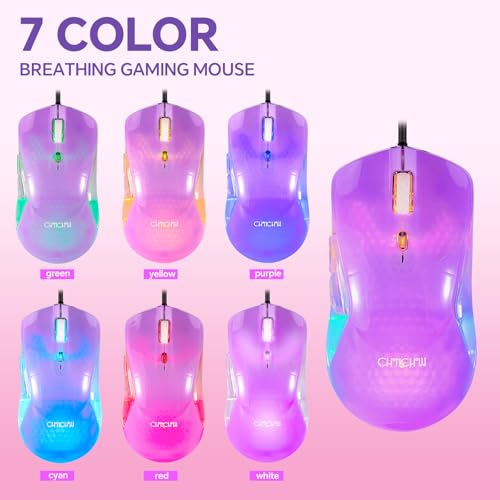 Wired LED Gaming Keyboad and Mouse Combo, 10 RGB Backlit Effects for PC | 104 Keys Light Up, Silent, Transparent, Anti-ghosting, Purple Gaming Mouse and Keyboard for Laptop Xbox PS4 PS5 Gamers Work