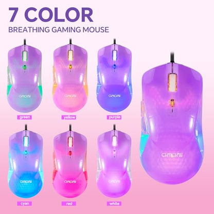 Wired LED Gaming Keyboad and Mouse Combo, 10 RGB Backlit Effects for PC | 104 Keys Light Up, Silent, Transparent, Anti-ghosting, Purple Gaming Mouse and Keyboard for Laptop Xbox PS4 PS5 Gamers Work