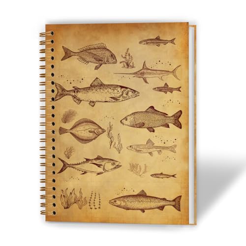 XUNLURY Vintage Fish Beach Notebook, Ocean Fish Journal, Retro Coastal Beach Journal, Gifts for Ocean Lovers, Marine Biology Hardcover Spiral Notebook, 5.5x8.3 Inch - color: Color_8