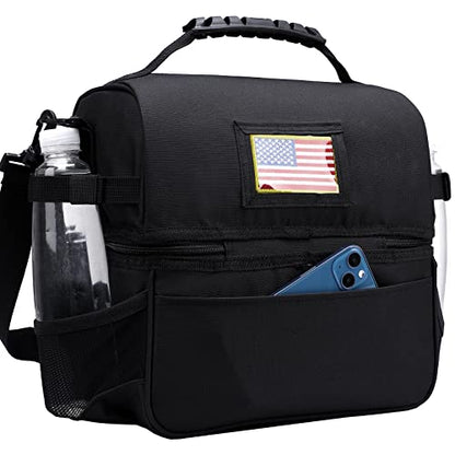MIER Dual Compartment Lunch Bag Tote with Shoulder Strap for Men and Women Insulated Leakproof Cooler Bag, Black - color: Black