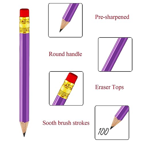 Outus 72 Pieces Golf Pencils Half Pencils with Eraser Mini Bulk Short #2 HB Pre Sharpened for Bridal Shower Wedding Office(Purple) - color: Purple