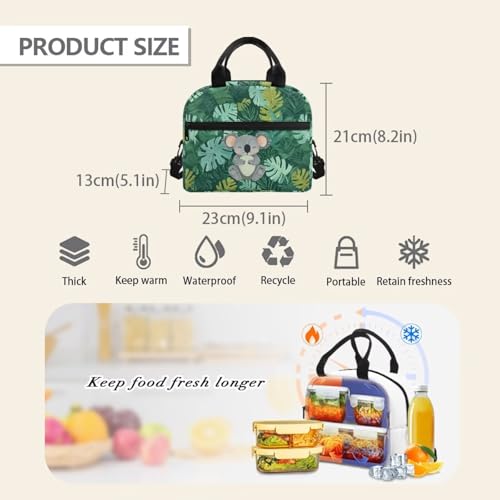 Koala Cute Lunch Box for Girls 4-6 Green Leaf One Piece Lunch Box for Boys 6-8 Preschool Meal Bag Kids 8-10 Kindergarten Toddler Elementary School Adjustable Shoulder Strap Heat Resistant - color: Green Leaf Koala