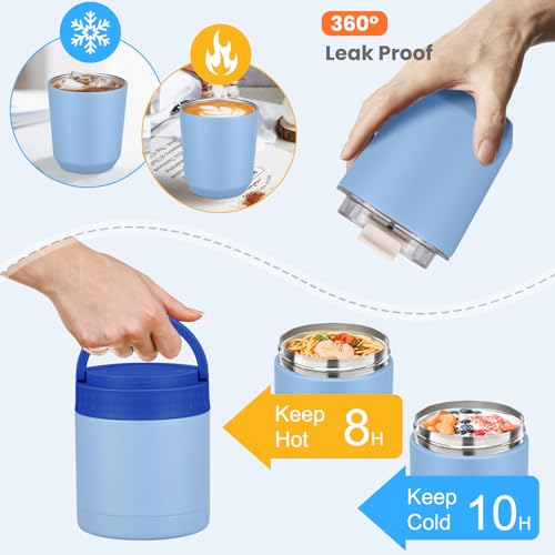 Large Bento Lunch Box Set for Adults Kids Women with 10.5oz Soup Thermo,Coffee Tumblers Men Girls Boys Teenagers Leak-Proof Lunch Food Containers with Lunch Bag - color: Blue