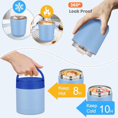 Large Bento Lunch Box Set for Adults Kids Women with 10.5oz Soup Thermo,Coffee Tumblers Men Girls Boys Teenagers Leak-Proof Lunch Food Containers with Lunch Bag - color: Blue