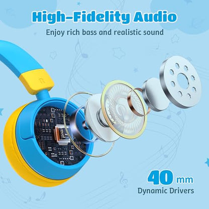 Kids Headphones Bluetooth for Boys, Toddler Headphones Wireless for School | 85/95dB Volume Limited, 50H Playtime, Bluetooth 6.0, Built in Mic, Fast Charging for Tablet, iPad, Cellphone - color: Blue