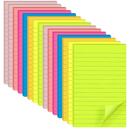 Lined Sticky Notes 4 x 6 Inches, 15 Pads, 375 Sheets Total, 7 Bright Colors, Self-Stick Note Pads with Strong Adhesive, Large Rectangular Sticky Notes for Office, Home, School & Meetings - size: 4x6 in
