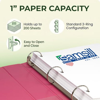 Samsill BioBinder 1 Inch Binder (4-Pack) - Durable Plant-Based 3 Ring Binder 1 Inch, USDA Certified Biobased, Customizable Nonstick Cover & Spine - 1 inch Binders 3 Ring, 200 Sheet Capacity - color: Multicolor, size: 1-Inch