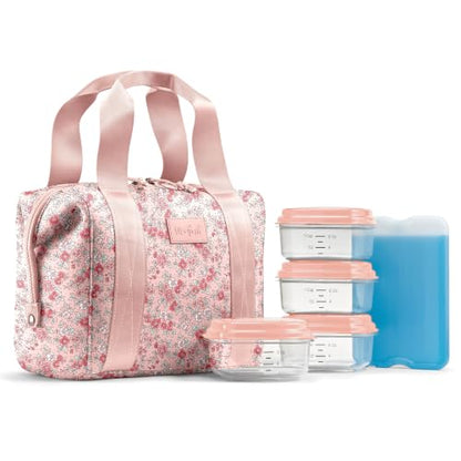 Fit & Fresh Remi Lunch Bag for Women Work – Neoprene Lunch Tote with Containers & Ice Pack, Reusable Meal Prep Lunch Box, Large Capacity, Machine Washable - color: Pink Ditsy Flowers