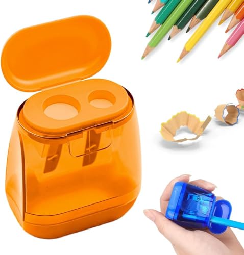 4 Pcs Pencil Sharpeners with Lid, 2025 New Dual Hole Sharpener, Colored Handheld Sharpener Suitable for Kids Adults Students School Class Home Office (Orange)