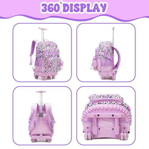 Kids Rolling Backpack with Wheels,3PCS Kids Trolley School Bag Set with Lunch Box & Pencil Case,Bookbag for Elementary School Travel - color: Purple Multicolor Love