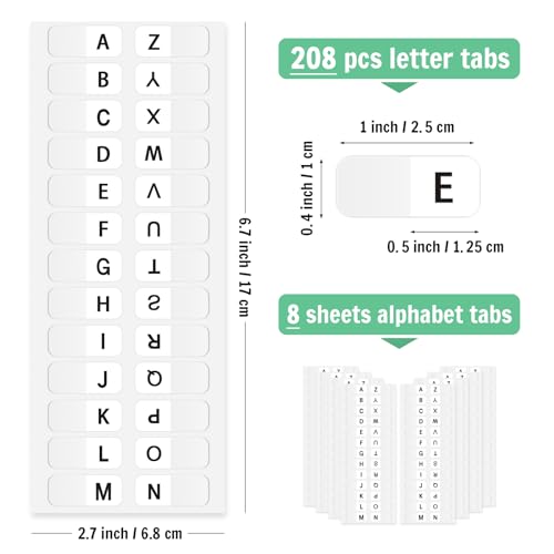 Aixoom A-Z Small Alphabet Index Tabs Self-Adhesive A-Z Letter Index Tabs Transparent Permanent Alphabetical Stickers for Notebooks Dictionary Files (208) - color: White