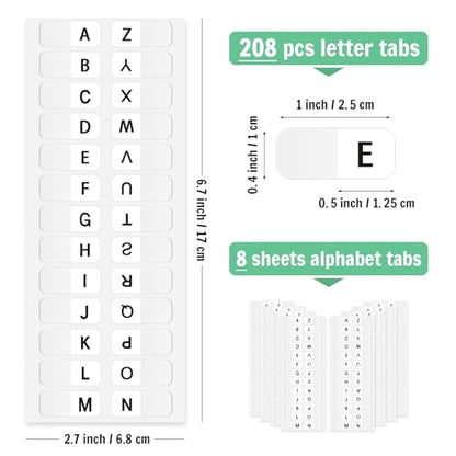 Aixoom A-Z Small Alphabet Index Tabs Self-Adhesive A-Z Letter Index Tabs Transparent Permanent Alphabetical Stickers for Notebooks Dictionary Files (208) - color: White