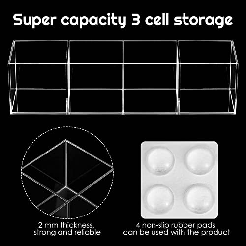 Epakh 2 Pcs 4 Compartment Acrylic Cube Organizer 4 Section Clear Acrylic Pencil Holder Small Drawer Organizer for Makeup Brush Crayon Desk Home Office Back to School Supplies(10 x 2.6 x 2.5 Inches)