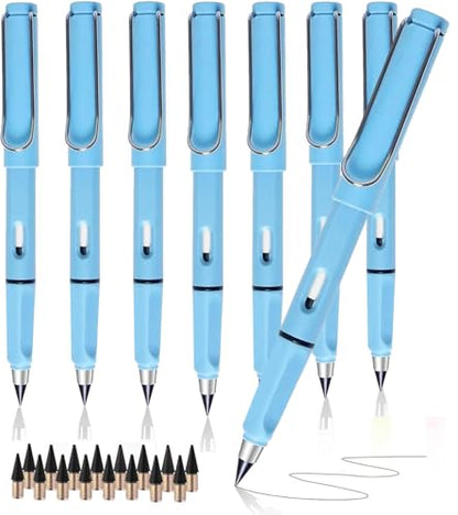 XIUSHE 8PCS Blue Infinity Forever Pencils for Writing-0.7mm Infinite Everlasting Metal Inkless Pencils Set,Technology Magic Writing Pencil For School Office Professional Use (Blue,8) - style: Blue,8