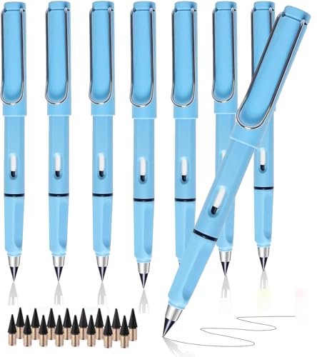 XIUSHE 8PCS Blue Infinity Forever Pencils for Writing-0.7mm Infinite Everlasting Metal Inkless Pencils Set,Technology Magic Writing Pencil For School Office Professional Use (Blue,8) - style: Blue,8