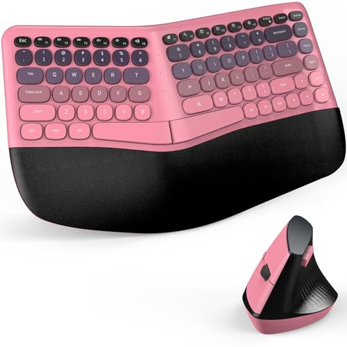 MOFII Wireless Ergonomic Keyboard & Mouse Combo – Split Curved Keyboard with Wrist Rest (All-Day Comfort) + Wireless Vertical Ergonomic Optical Mouse, Compatible with PC/Laptop/Desktop- Pink Gradient - color: Black Pink Gradient