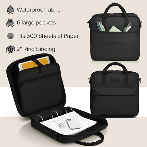 Sturdy 3 Ring Zipper Binder with Strap - 2" Binder with Pockets Holds 500 Sheets, Laptop & More - Durable & Easy to Carry - color: Black