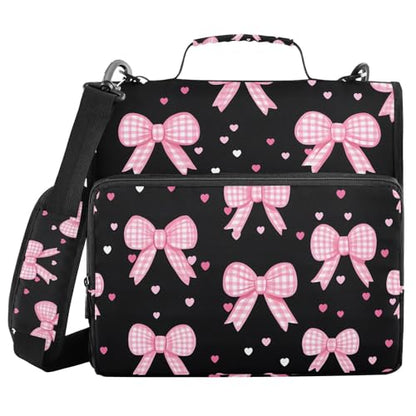 3 Ring Zipper Binder with Shoulder Strap Pink Bow Heart 2 Inch Zippered Binder Bag 500 Sheet Capacity Multi Pockets for School Supplies - color: Multi25