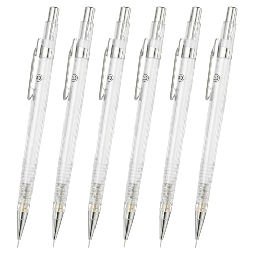 PATIKIL 6Pcs Mechanical Pencil 0.5mm, Lead Pencils Mechanical Holder Fine Point Automatic Plastic Holder with Eraser for Drawing Art Sketching Woodworking, White